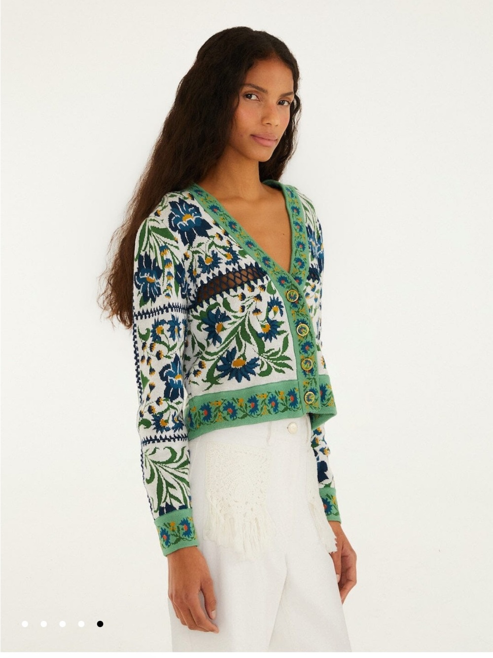 NWOT Farm Rio OFF WHITE MANOELA BUTTON KNIT CARDIGAN Size XS - Picture 5 of 12